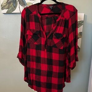 Torrid Red and Black Checkered Button Down Shirt